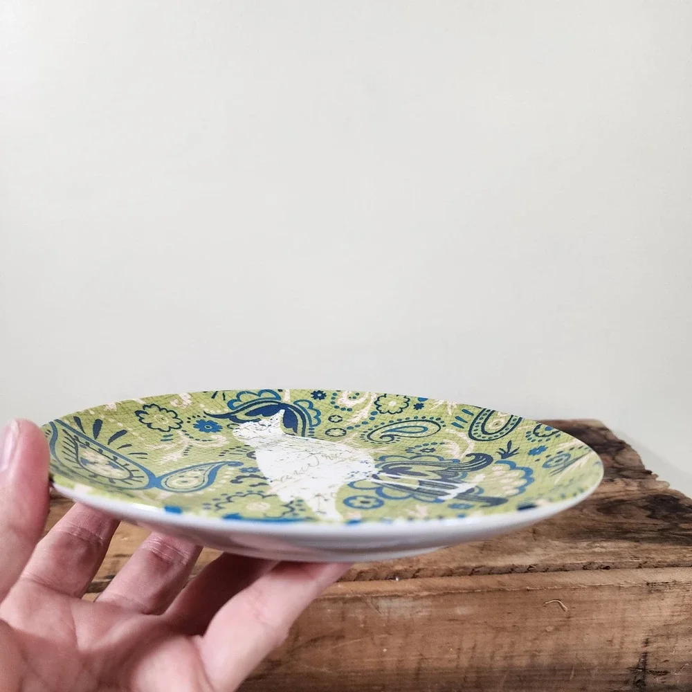 Pier‎ 1 porcelain green and blue Paisley bird print 8